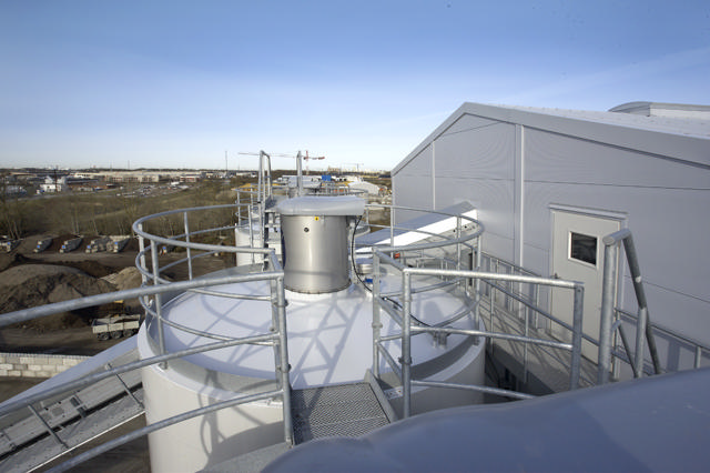 Dust filters fitted on the top of a silo.